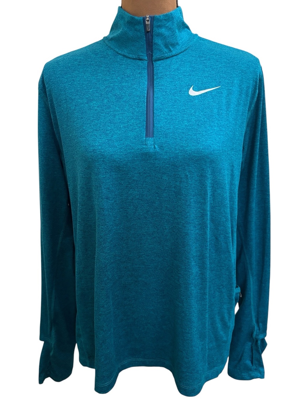 Nike Running Dri-Fit Teal Long Sleeve Quarter Zip Thumbhole Jacket Size Large